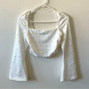 White long sleeve crop top with pearl detail Windsor Small